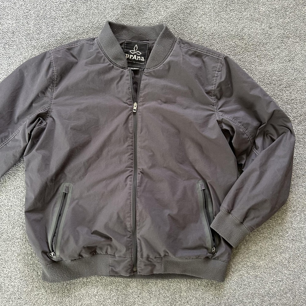 Prana Bomber Jacket Mens 2XL Gray Organic‎ Cotton Blend Zip Up Style M21181308
